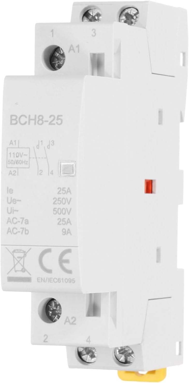 AC Contactor 25A 2 Pole 2NO 110V Load and Lighting Circuit Control DIN Rail Mount