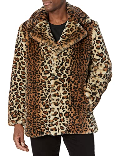 GUESS Men's Faux Leopard Fur Coat