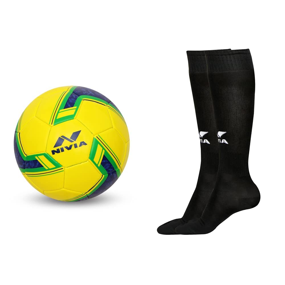 Nivia PVC 1019 Brazil Football, Youth Size 5, Yellow 728LBW Encounter Blend Stockings, Large, Black - Combo (B08615G6P6) Amazon Price History, Amazon Price Tracker