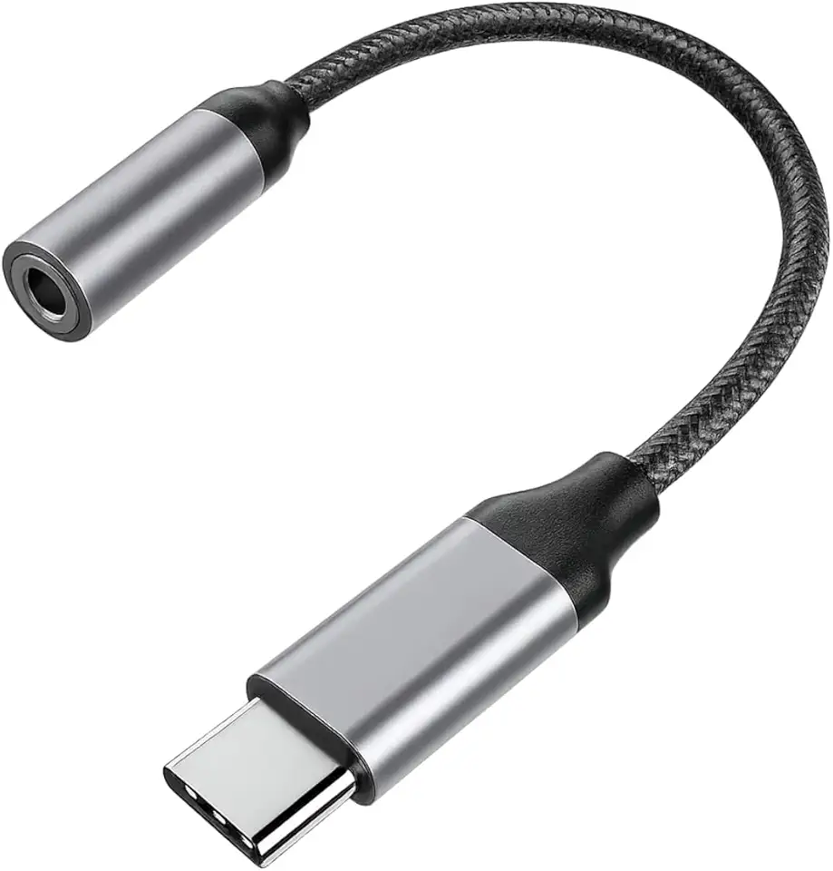 Adaptador USB Tipo C para Fone de Ouvido P2 3,5mm com DAC — Cabo de Nylon Trançado, Acabamento em Alumínio