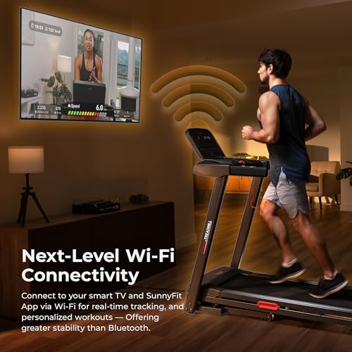 Sunny Health & Fitness Foldable 12% Auto Incline Wi-Fi Treadmill