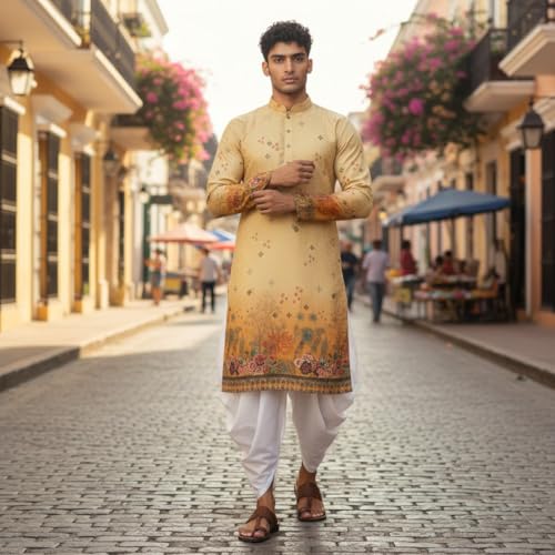 Image of Trustous Men's Printed Kurta Dhoti Set Traditional Ethnic Wear for Festivals & Weddings | Men's Stylish Printed Kurta with Dhoti Set | Traditional Indian Ethnic Wear for Men