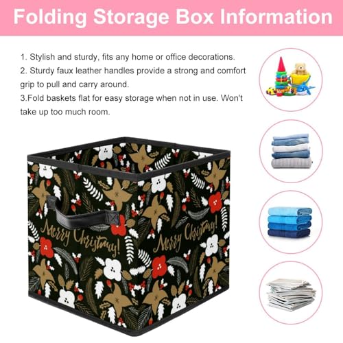 Boîte de rangement pliable cube fleurs de Noël pour organiser la chambre
