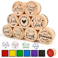 9Pcs Stempel Holz mit Stempelkissen, Vielen Dank Holzstempel Schön Dass du da Bist Viel Glück Stempelset, Stempel Danke für Geschenkverpackung Grußkarte Einladung Kartenbasteln Scrapbooking