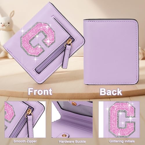 Image of Birthday Gifts for Teen Girl Kids Wallet Girl Wallets Small Initial Rfid Wallet Teen Girls Gift Preppy Stuff for Girls Purple C