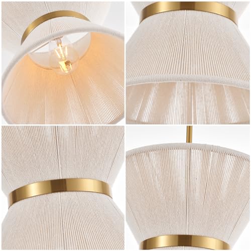 ELYCCUPA Hand Woven Boho Pendant Light Coastal Mini Modern Chandelier Adjustable Transitional Minimalist Pendant Lighting Fixtures for Kitchen Island Dining Room, White, Dia 12.2”, UL Listed - Image 7