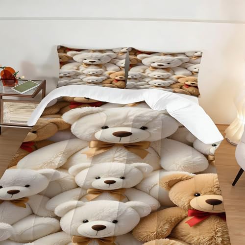 Image of Teddy Bear Comforter Set Full Size Cute Toy Bear Bedding Sets for Girls Boys Kids Adults Bedroom Decor Kawaii Animal Quilt 1 Comforter 2 Pillowcases