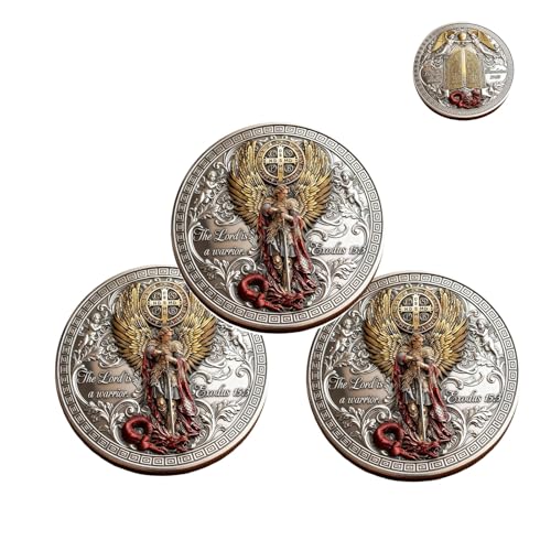 San Miguel Arcángel: moneda conmemorativa de la victoria sobre el mal, moneda conmemorativa de doble cara con diseño bíblico y estuche acrílico, regalo cristiano inspirador (A*3)