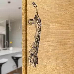 BonKaso 325 Aluminum Premium Peacock Shape Push Pull Door Handle for Glass & Wooden Door - Antique, Matt Brass Finish (Set of 1, 12 Inch), Pull Handle