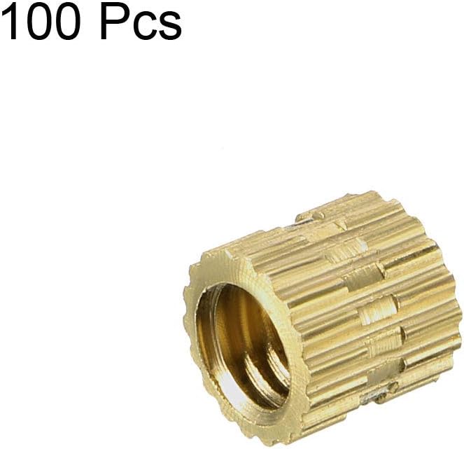 sourcing map Knurled Insert Nuts - 100Pcs M4 x 5mm Length x 5mm OD Female Thread Brass Threaded Insert Embedment Nut for 3D Printer - Image 4