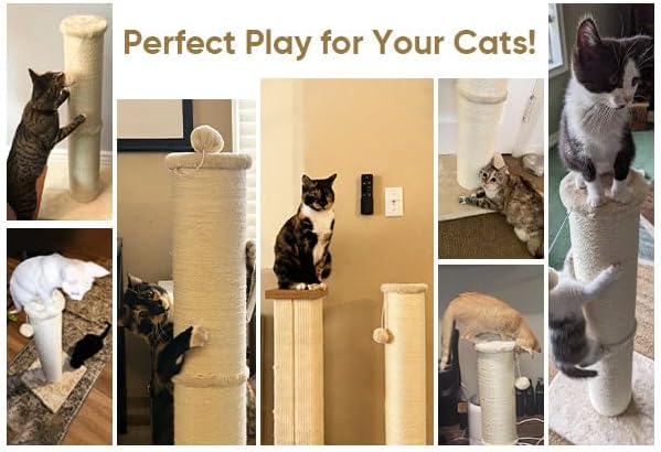 Poste rascador para gatos 32 pulgadas sisal natural beige miniatura 9