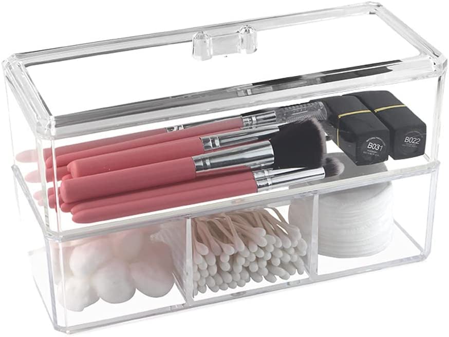 Snazzy Stackable Clear Plastic Organizer Drawers With Lid, 2 Piece Set, Organize Cosmetics and Beauty Supplies on a Vanity - Save Space Gadgets Jewelry Storage Box Display for Makeup 2