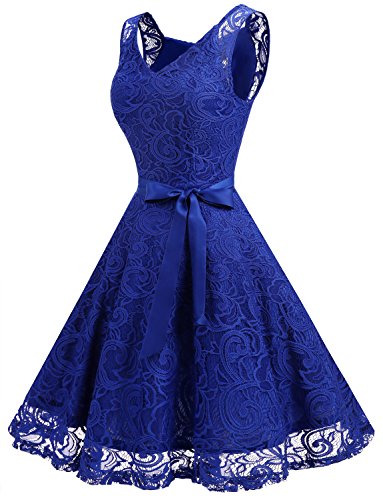 Image of Dressystar Women's Floral Lace V Neck Short Bridesmaid Cocktail Party Dress