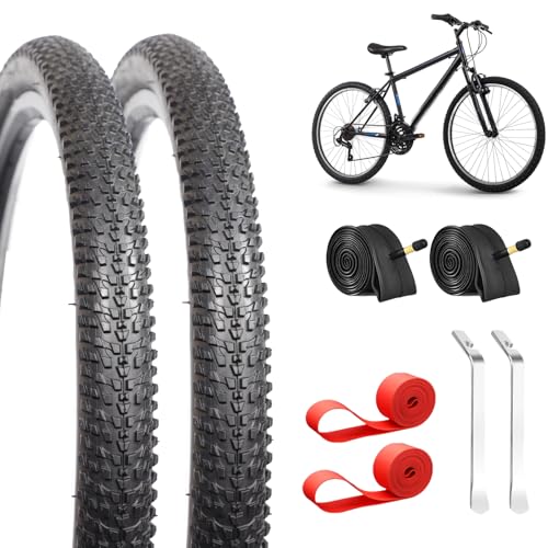 2-Pack Mountain Bike Tires & Inner Tubes Set 24 X 1.95-2.125 Folding Puncture-Resistant Replacement Tires with Pair 1.75-2.125 Inner Tubes & Tire Levers for MTB Off-Road Bikes
