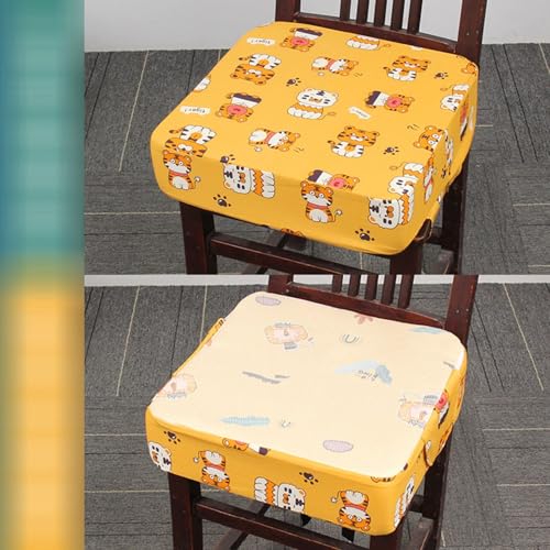 お食事クッション 厚手 こども イスクッション 可愛い 40X40(10cm厚) 幼児 低反発 背当て 高さ調節 チェアパッド 方型 ひも付き スポンジ内材 滑り止め お手入れ簡単 背伸び 取り外し 洗える