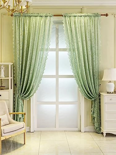 F-CHU Green Net Curtains for Windows 72 drop Voile Curtain Sheer Lace Curtains for Living Room Decor 2 Panels 55 W x 72L Inch (140cm x 183cm) Green Curtain - Image 4