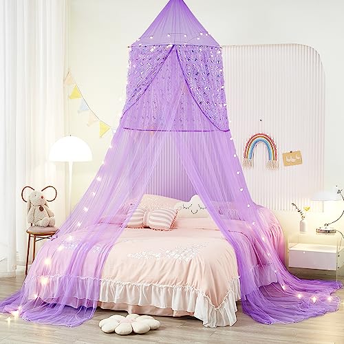 Nattey Unicorn Bed Canopy for Girls,Bed Canopy with Lights Bed Tent,Canopy for Bed Girls Room Decor, Canopy for Twin to King Size Bed