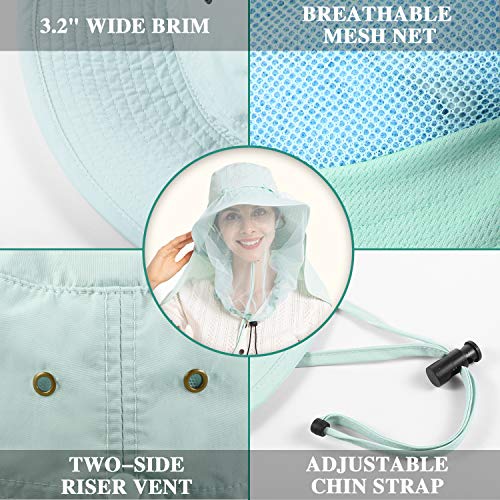 Image of Palmyth Head Net Hat, Sun Hat Safari Hat | UPF 50+, Removable Neck Flap, Water-Repellent, Wide Brim, Adjustable Chin Strap for Fishing and Gardening