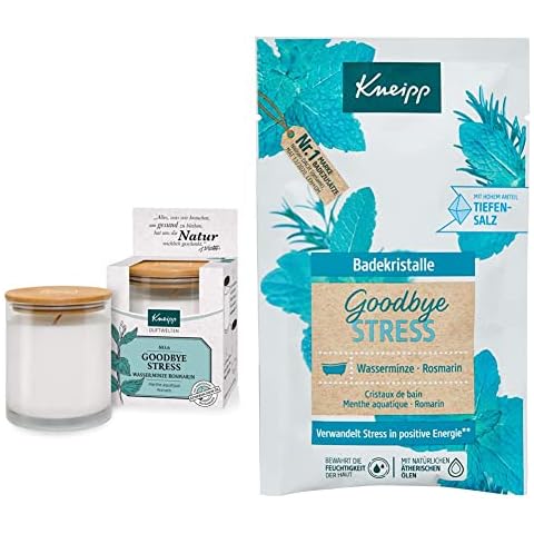 Kneipp Duftkerze No. 6 Goodbye Stress - 145g & Badekristalle Goodbye Stress - Badesalz - naturreines Tiefensalz der Saline Luisenhall & ätherischen Ölen aus Rosmarin & Wasserminze Cover