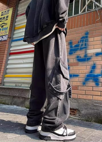 Baggy Cargo Pants for Men Wide Leg Jeans Y2k High Waisted Pants Casual Streetwear Grunge Clothes3