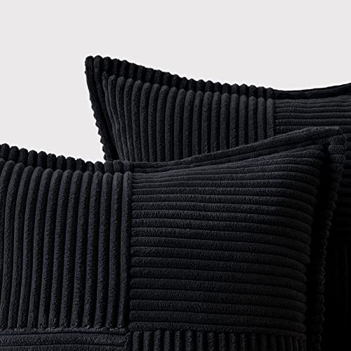 MIULEE Corduroy Cushion Covers Pack of 2 Decorative Modern Patchwork Throw Pillow Covers Soft Pillowcase Cushions for Home Spring decor Sofa Couch with Invisible Zipper 20x20 Inch Black - Image 2
