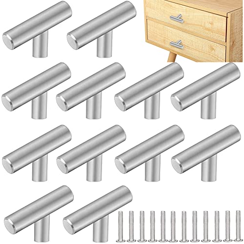 ZACUDA 12 PCS Tirador de Cocina en Forma de T Tiradores para Cajones de Acero Inoxidable Tiradores de Muebles Modernos con Tornillos Perillas Diseño en T para Puertas para Armario Gabinete Puerta