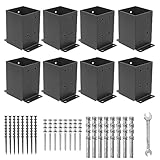 AXWHYS 4×4 Post Base 8 Pcs, (Inner Size 3.6'x3.6') Post Brackets, Heavy Duty Black Metal Powder-Coated Thick Steel Post Anchor Outdoor for Support Deck Base Plate Pergola Brackets Fence Kit