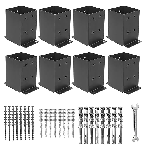AXWHYS 4×4 Post Base 8 Pcs, (Inner Size 3.6"x3.6") Post Brackets, Heavy Duty Black Metal Powder-Coated Thick Steel Post Anchor Outdoor for Support Deck Base Plate Pergola Brackets Fence Kit