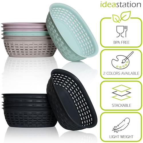 idea-station Aufbewahrungskorb Plastik in Rattan Optik - 6 Stück - 2L / 25.5x18x7.5 cm - pastell - stapelbarer Korb Aufbewahrung - kleine Körbchen Bad - Organizer Körbe & Behälter