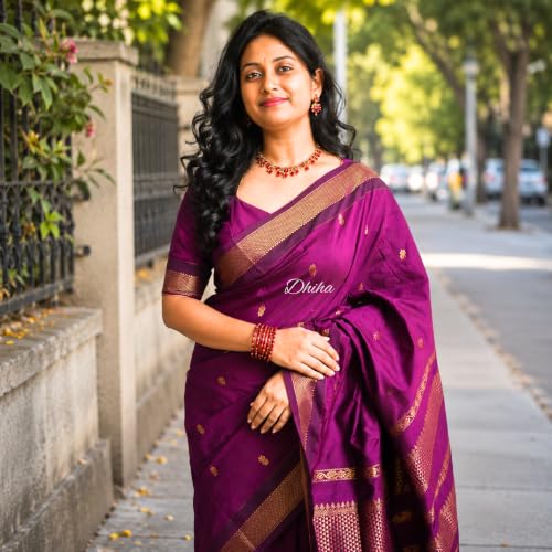 Image of DHIHA Gadwal Cotton Saree for Women | Pure Kalyani Cotton Saree with Zari Border Tassels & Blouse | Kanjivaram Linen Silk | Handloom Weave