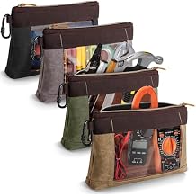 Marscamd 4 Pack Heavy Duty Tool Pouch with Carabiner, 12 Canvas Tool Pouch Bag with Clear Window 4 Colors Black, Gray, Green, Khaki