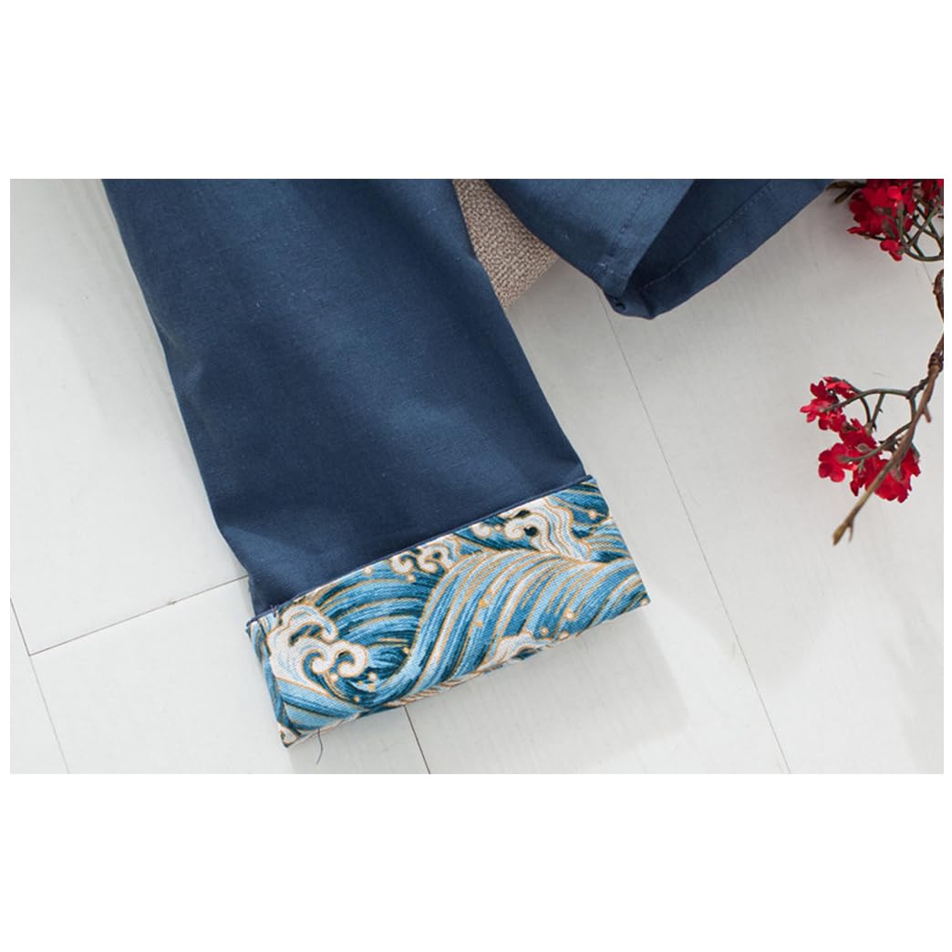 GVILTY Cotton Linen Tang Traje de Ropa Tradicional China, Ropa Kung Fu Tops Jaqueta de Arte marcial de Arte marcial Abrigos de Manga Larga Tai chi Ropa para Personas mayore blue-4XL