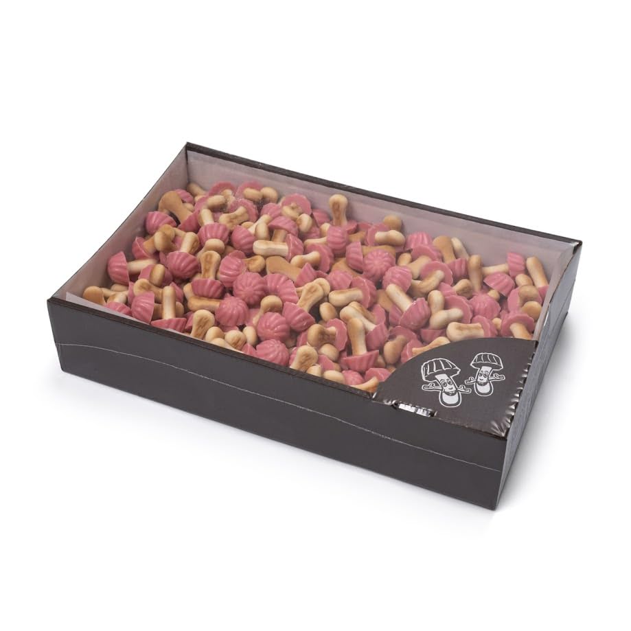 Setitas de Fresa y Galleta (1 Kg) – Mini Galletas en Forma de Seta con Cobertura Sabor Fresa | Snack Crujiente para Mesa Dulce, Cumpleaños, Postres y Candy Bar | Pack Familiar