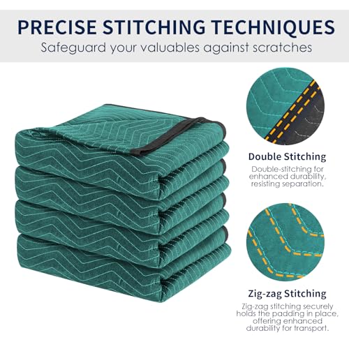 Diamond UP Moving Blankets 4 Pack, Double Extra Large 144"x80" (85 lb/dz) Heavy Duty Quilted Packing Blankets for Moving, Shipping & Storage, Professional Furniture Pads -Green & Gray by Diamond UP - Image 4