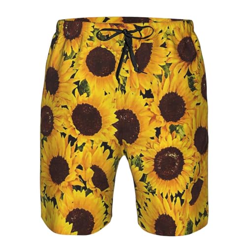 WURTON Yellow Sunflowers Print Men's Swim Trunks Quick Dry Beach Shorts with Pockets Lining Swimwear Bathing Shorts4