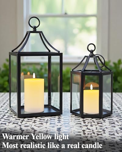 Image of Gmnee 3 inchx5 inch Flickering Flameless Candles with Remote Timer, Real Wax, White | 2 Pack 3 inch Diameter Extra-Large Pillar Candles, LED Candles, Battery Operated Candles for Table and Fireplace Decor (H 5 inch)