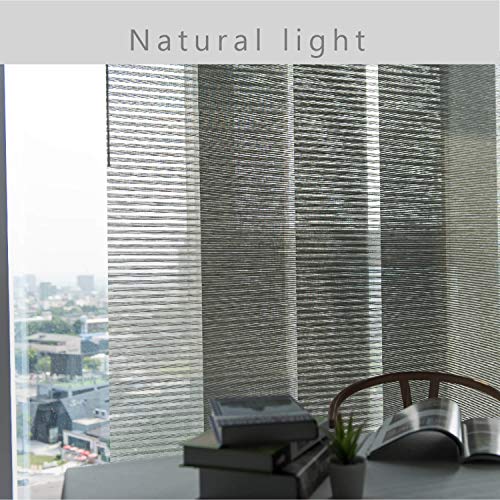 Godear Design Deluxe Adjustable Sliding Panel Track Blind 45.8"- 86" W X 96" H, Extendable 4-Rail Track Sliding Door Blind, Trimmable Natural Woven Fabric Vertical Shade, Semi-Sheer, Comet #TOP2