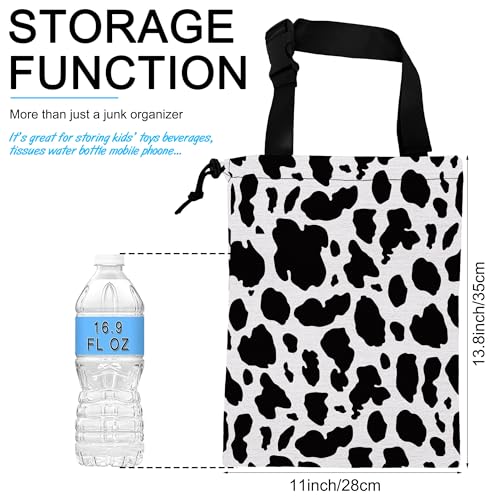 Image of Car Trash Bag Cow Texture Car Garbage Bag Hanging Car Trash Can for Back Seat with Drawstring, Waterproof Garbage Bags for Accessories Vehicle Travelling Camping Outdoor