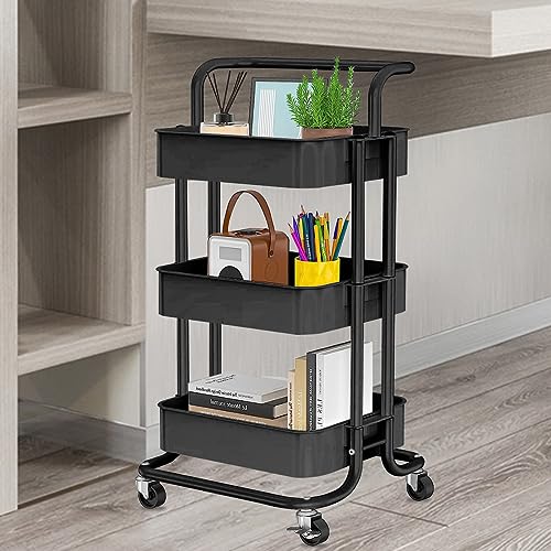 Carrinho Organizador Multiuso 3 Prateleiras Com 4 Rodinhas cor：preto
