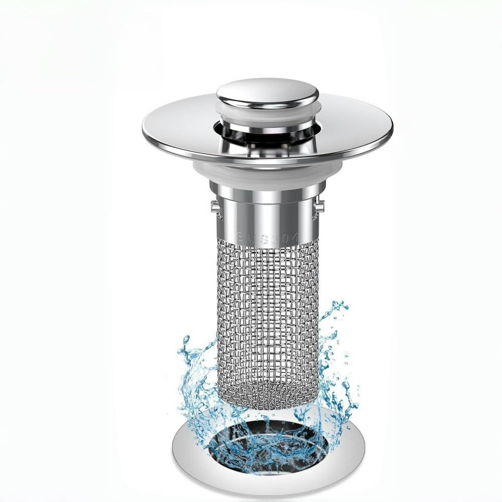 Bathroom Sink Stopper Strainer, Pop-up Sink Drain Strainer with Removable Stainless Steel Filter Basket Hair Catcher for Most Bathroom Sink Stopper Replacement