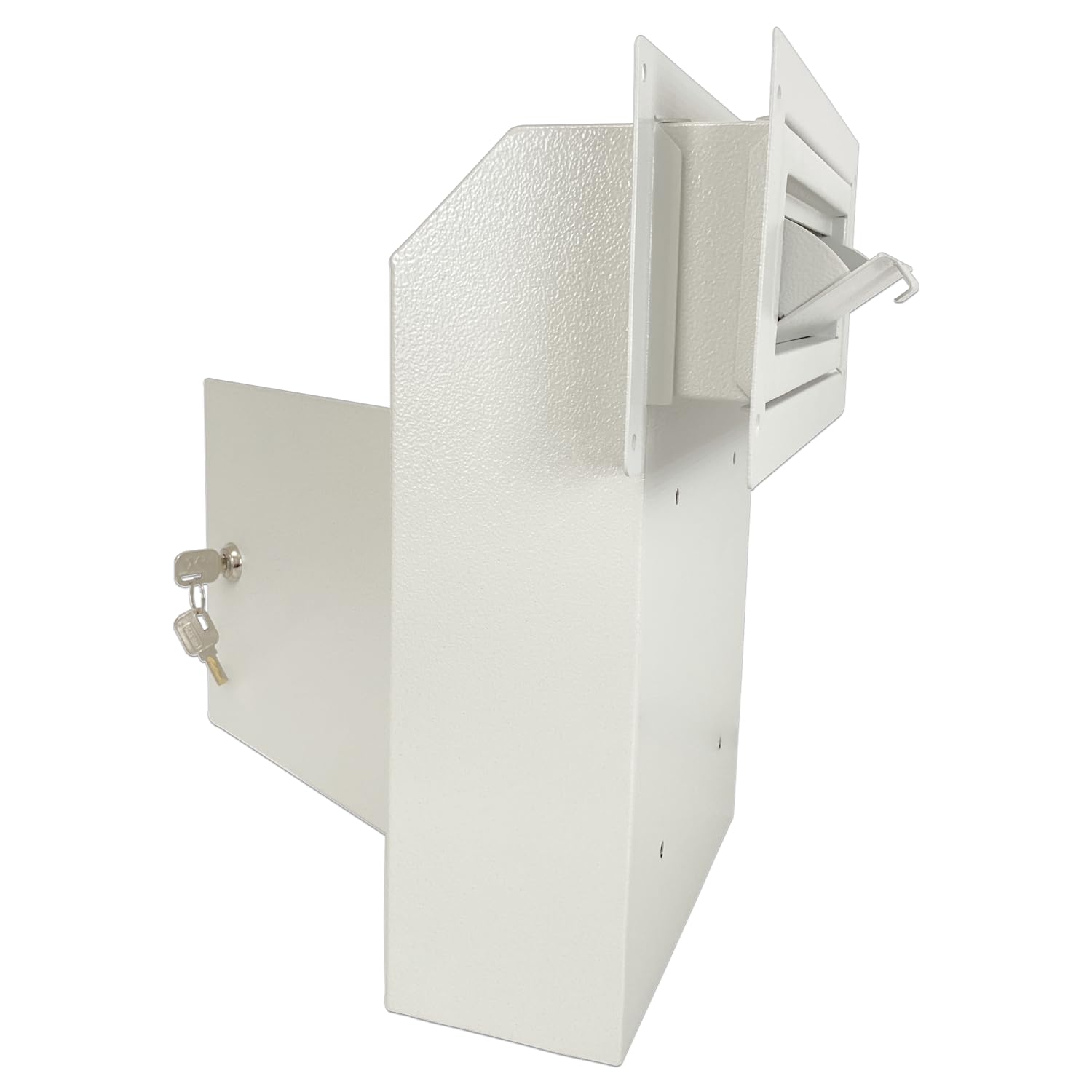 Plugsharge Locking Through-the-Door Mail Drop Box, Anti-Fishing Steel Mailbox with Rear Access Door for Mail, Rent Payments, Documents & Night Key Return, White