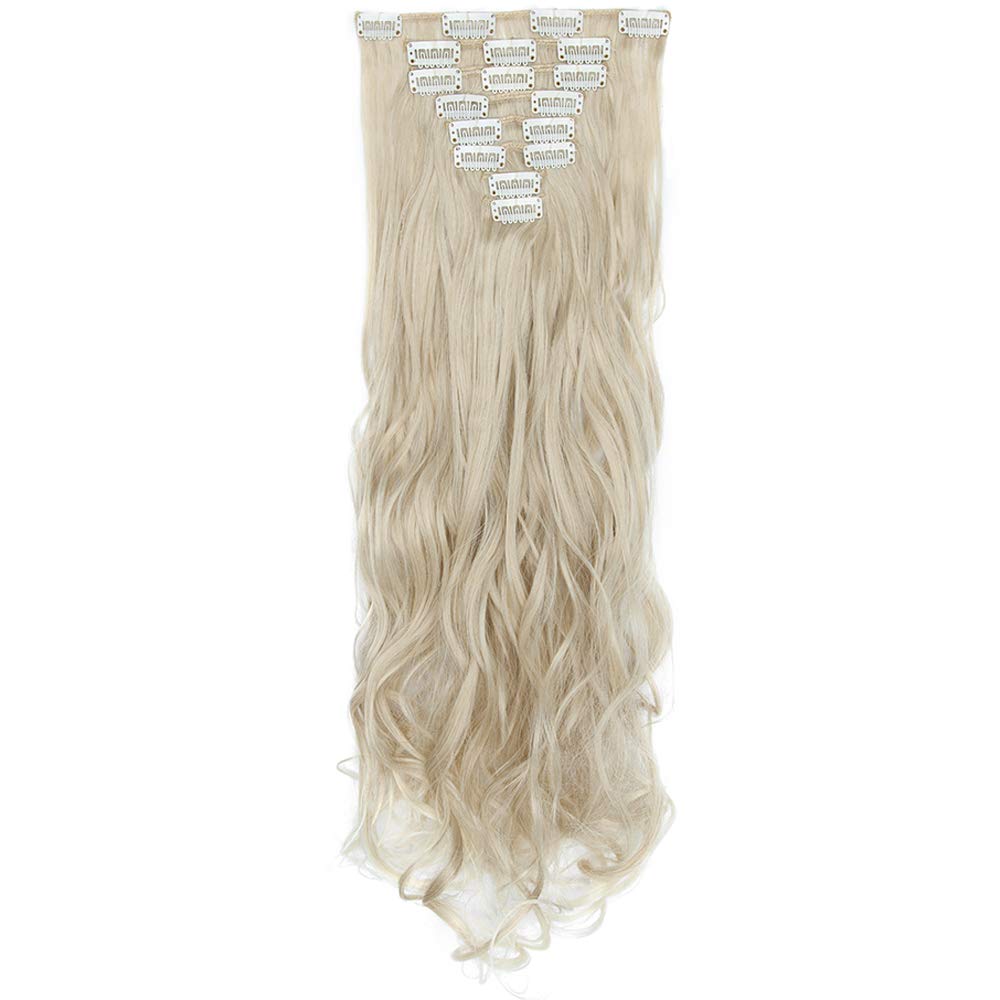 24"(60cm) SEGO Extensiones de Cabello Clip Pelo Sintético Se Ve Natural [Rubio Ceniza a Blanqueador Rubio] 8PCS Rizado Largo (140g) — view 3