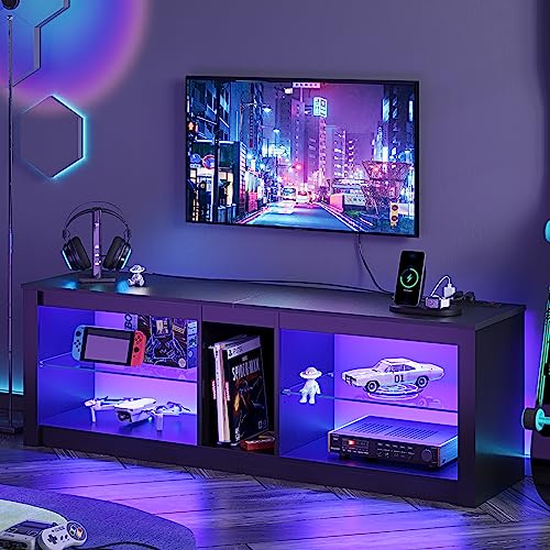 Mejores review On-line Muebles para el hogar los preferidos por los clientes. 28 Bestier Centro de entretenimiento para juegos con toma de corriente, soporte de TV LED de 55 pulgadas y 22 modos RGB dinámicos, vidrio extraíble y almacenamiento de estante...