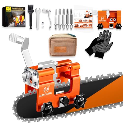 Sägekettenschärfgerät mit 5 Stück Schleifköpfe titan, Tragbar Handkurbeln Kettensägenschärfer Kit, Sägeketten Schärfgerät Zubehör für (4' -22 ') Kettensägen halsketten, Kettensäge Schärfgerät