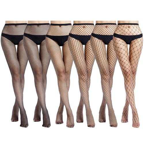 Kotashion 6Pcs Damen Sexy Strümpfe Netzstrumpfhose Schwarz Fishnet，Damen Strumpfhosen,Mode Netzstrümpfe mit Hoher Taille,Strumpfhosen Damen...