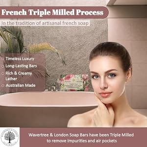 Wavertree London English Rose Scented Natural Soap 2 Bars 7oz Moisturizing French Triple Milled Soap Bars enriched with shea butter Pure Plant Oil Bath Body Soap for All Skin Types