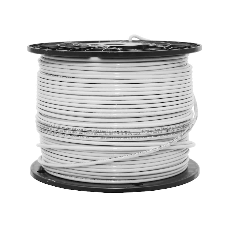 Paladin 12 AWG Gauge Copper Stranded Building Wire 500' FT Roll THHN/THWN 600 Volt - UL Listed (White)