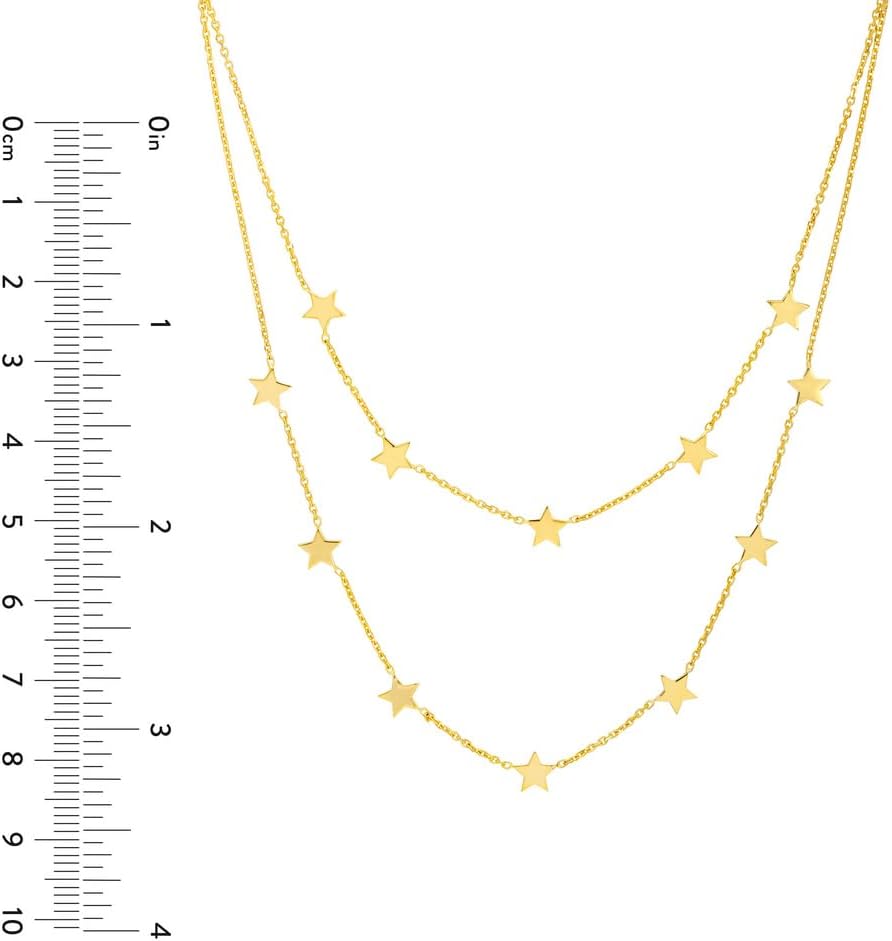 JewelryWeb 14k Yellow Gold Double Strand Star Station Adjustable Necklace 18 Inch Strand Necklace for Women