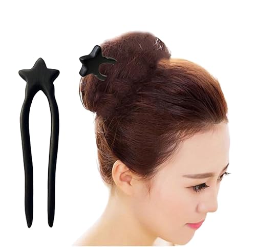 Miniatura 2 de KingcanY - 2 horquillas de madera de 2 puntas, hechas a mano, estilo retro, palillos franceses, horquillas, accesorio para el cabello (estrella +