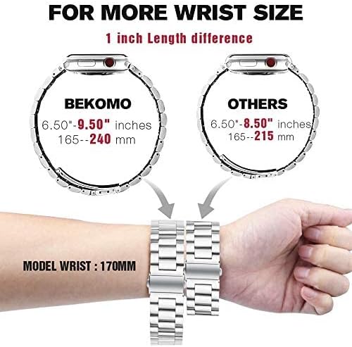 bekomo compatible with apple watch band 49mm 46mm 44mm 45mm 42mm 40mm 38mm 41mm, stainless steel iwatch bands with 2 pack tempered glass case for series 11/10/9/ultra 3 2/8/7/6/5/4/3/2/1/se for men silver 46mm(series 11/10)